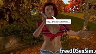 Two sexy 3D cartoon honeys getting fucked in the woods porn video